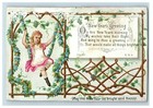 1870s Embossed New Year s Card Lovely Girl On Swing P210