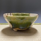 Oribe Ware A161   Japanese Pottery Bowl Dish Plate Set Of 2 Vintage