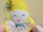 Vtg  Eden Plush Clown Rattle lovey  Polka Dots  9 In  Freshly Laundered  Htf