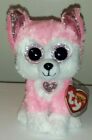 Ty Beanie Boos - Hunk The Pink   White Husky Dog 6  New Mwmts Stuffed Animal Toy