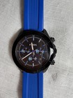 Fossil Men   s Chronograph Quartz Date Black Dial Blue Silicone Strap 44mm 100m