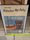 Vintage Old   Original 1960s Coca-cola Cardboard Sign     Coke   Hot Dog Diner   