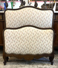 French Antique Dark Oak Upholstered Louis Xv Twin Size Bed W  Rails   Slats