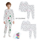 Kids Christmas Colorable Pajamas 2 Pc Set With 12 Markers Soft Cotton Washable