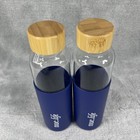 Lot Of 2 Nue Life 18 Oz Wide Mouth Glass Water Bottle Silicone Sleeve Bamboo Top