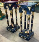 French Victorian Style Marble Dark Blue Pedestal Column Gold Leaf Details