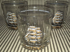 Lot Of 3 Set Vtg Culver 22k Gold Uss Constitution Ships Whiskey Rocks Glasses