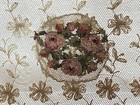 Vintage Gold Pearlized Scroll Celluloid   Embroided Flowers Vanity Tray 11  Oval