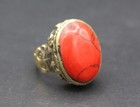 Turkmen Ring  Traditional Alpaka Ring  Tribal Coral Stone Adorable Ring  Size 9 