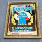 Pabst Blue Ribbon Beer 11  1970 s Vintage Glass Mirror Bar Sign Pbr