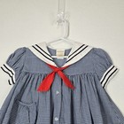 Vtg C i  Castro   Co Sailor Dress Sz 3t Blue White Gingham Check Red Tie 