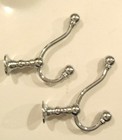 2 Chrome Stainless White Metal Coat Robe Bathroom Hall Tree Foyer Double Hooks