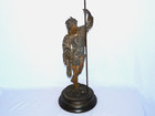 Antique Metal French Fisherman Scupture W  Spear   Net Mounted On Cast Iron Base