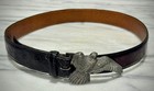 Vintage Wathne Solid Sterling Silver Falcon Eagle Buckle   Leather Belt Size 28