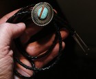 Beautiful Old Sterling Silver   Inlaid Turquoise Stone   Branch Coral Bolo Tie