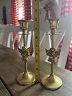 Vintage Brass Cherub Candlestick Pair Taper Candle Holders Made In India 7 5   