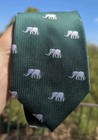 Vintage Thai Land Hand Made 100  Silk Emerald Green White Elephants Necktie Boho