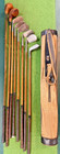 Excellent Set Of Antique Hickory Wood Shaft Golf Clubs   Vintage Stovepipe Bag  