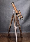 Telescope Nautical Double Barrel 18  Vintage Brass Pure Leather And Wooden Tri