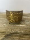 Vintage Ormolu Triangle Gold Filigree Bevel Glass Velvet Jewelry Casket Cottage