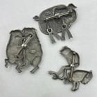 Vintage Jj Pewter Set Of 3 Brooch Pin Jewelry Silver Dancing Pig Leap Frog Lot