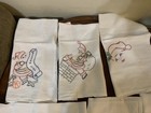 Vtg Christmas Santa Hand Embroidered 31  X 30  Flour Sack Kitchen Towel Set Of 7