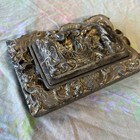 Vintage Chinese Calligraphy Inkstone Lidded Carved Dragon Heavy Black Stone 7x4 