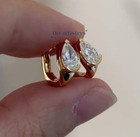 Moissanite Huggie Hoop Earrings 2 Carat Pear Cut Solid 14k Yellow Gold For Women