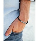 Black Leather Bracelet For Men  Braided Wax Rope Bracelet With Stainless Stee   