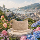 New Quince Italian Handwoven Leather Mini Shoulder Bag- Taupe Free Shipping