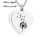New Dandelion Heart Flower Cremation Urn Ashes Memorial Necklace
