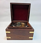 Nautical Compass In Wooden Box - Brass Detail Desk Top Display