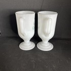 Vintage Irish Coffee Milk Glass Mugs Footed Pedestal Shamrocks Gold Rim Lot 2