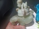 Chinese Carved Jade-like Green Stone Dragon   Foo Dog Incense Burner Statue