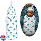 Muishi Whales With Fishes Newborn Swaddle Blankets Hat Sets Soft Baby Receivi