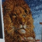 Handcrafted Latch Hook Rug Wall Hanging Lion With Cub Brown   Blue