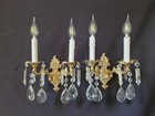 Vintage Antique Pair Wall Lights Brass Crystal 2 Light Sconces Wall 