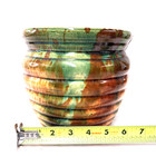 Art Pottery Beehive Jardiniere Ribbed Planter Green Brown Drip Glaze Vintage