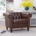 Modern Pu Leather Upholstered Accent Arm Chair Single Sofa Wooden Legs Brown