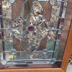 Unmarked Framed Stained Glass Window Panel Wood Frame Clear Lavender Geometric