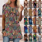 Women Floral Casual Long Tops Ladies Tunic T-shirt Short Sleeve Boho Blouse Tee