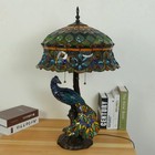 Peacock Tiffany Style Stained Glass Table Lamp Vintage Handmade Decor Desk Light
