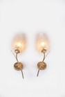 Pair Vintage Gold Wall Sconces Textured Glass Mid Century Modern Wall Lamps
