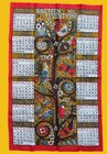 Vintage 1971 Ulster Linen Calendar Tea Towel Birds Owls Folk Art Retro Unused