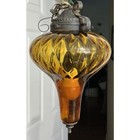 Vintage Mid Century Modern Mcm Swag Lamp Light Amber Glass Pendant Swag Lamp