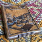 Chess Board Game Gambit Art Snuff Cigarette Walnut Wood Antique Black Forest Box