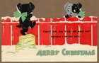 Unused Vintage Hallmark Merry Christmas Card  Cute Dogs Fence Cartoon Die-cut
