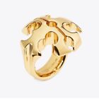 Tory Burch Lady Gold Plated Ring Classic Double T Logo Size 8