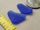 Genuine Beach Sea Glass Surf Tumbled Cobalt Blue Frosted Ocean Two Pendants V1