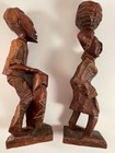 Vintage Pair Of Statues Carved Wood - Man   Woman Wood Figurines Folk Art
